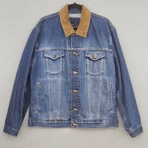 Lands End Mens Denim Jacket with Tan Collar Size L